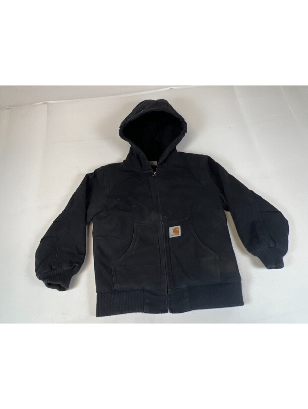 Carhartt Boys XS 6 Black Cotton Quilted Lined Active Zip Up Hooded Jacket